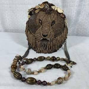 Mary Frances Beaded Lion Face Novelty Clutch Crossbody Purse